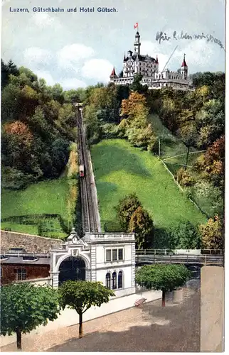 Schweiz, Luzern, Gütsch Bahn u. Hotel, ungebr. Farb-AK