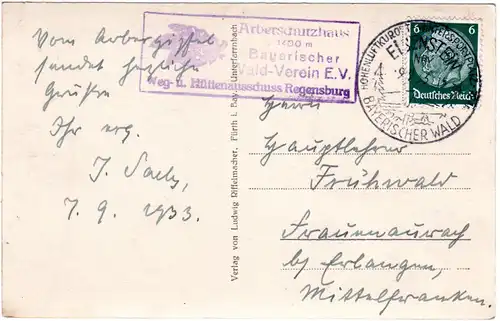 Arber, 1933 v. EISENSTEIN gebr. sw-AK m. Hüttenstempel Bayer. Wald Verein