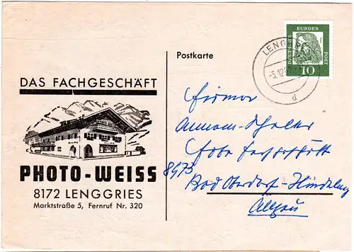 BRD 1962, Photo Weiss Lenggries, illustrierte Karte m. 10 Pf.