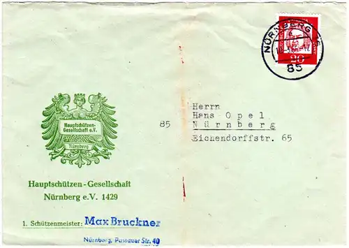 Haupt Schützen Gesellschaft Nürnberg, illustrierter Reklame Umschlag m. 20 Pf.
