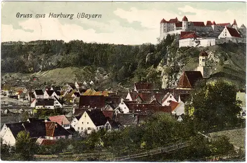 Harburg i. Bayern, Ansicht m. Burg, 1906 gebr. Farb-AK