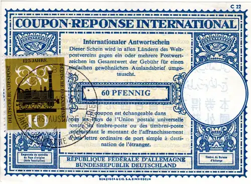 BRD 1960, 10 Pf. Dt. Eisenbahn m. Ertstagsstpl. auf 60 Pf. IAS Ganzsache