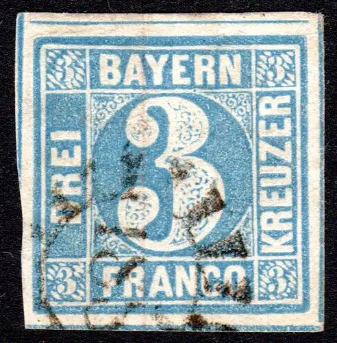 Bayern 2 II, sehr breitrandige 3 Kr. m. 4 Schnittlinien u. MR-Stpl. 188