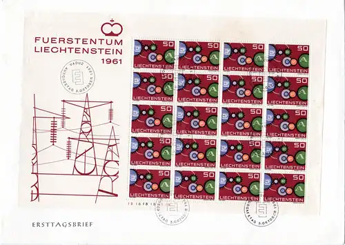 Liechtenstein Cept 1961, kpl. Bogen auf FDC