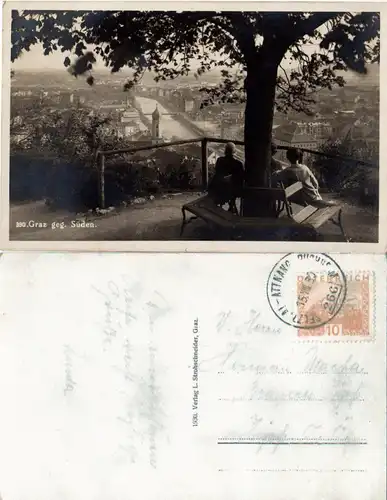 Österreich, Graz Panorama, 1930 m. Bahnpost gebr. sw-AK 