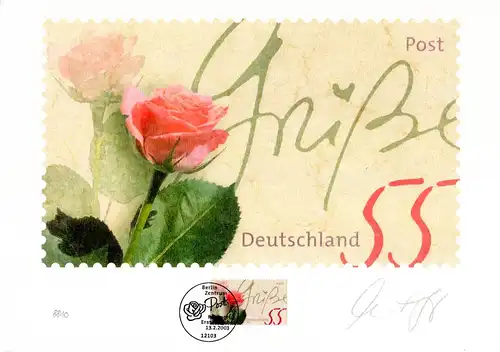 BRD 2321, Rosengruß auf Grafik-Druck d. Dt. Post. Limitierte Auflage. Zertifikat