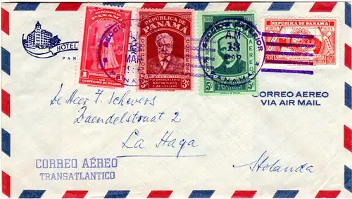 Panama 1956, 4 Marken auf Hotel Brief per Luftpost n. NL