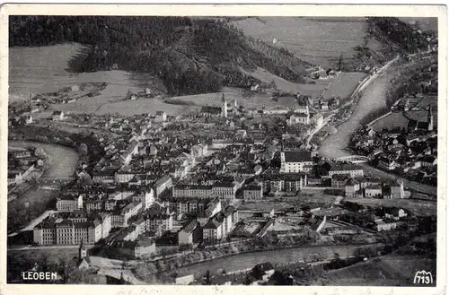 Österreich, Leoben Panorama, 1938 gebr. sw-AK