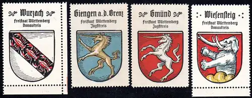 Wurzach, Giengen, Gmünd, Wiesensteig, 4 Württemberg Sammelmarken