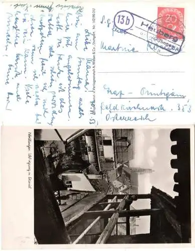 1953, HEUBERG über Nördlingen, Landpost Stpl. auf AK m. 20 Pf. n. Österreich