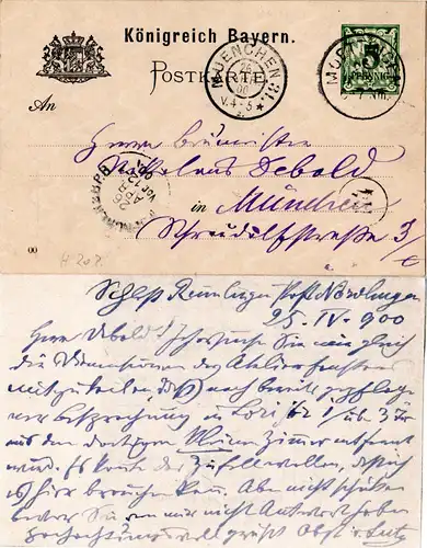 Bayern 1900, K1 MOETTINGEN auf Ganzsache v. Schloß Reimlingen n. München 