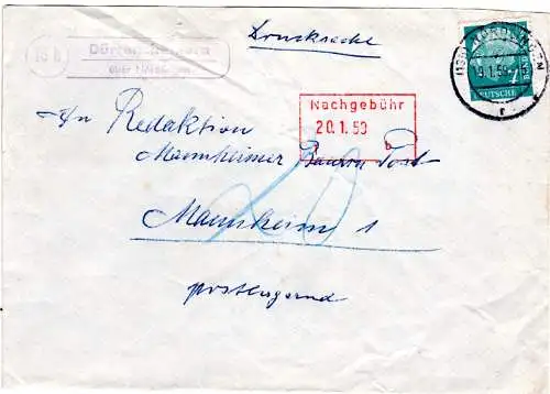 BRD 1959, Landpost Stpl. 13b DÜRRENZIMMERN über Nördlingen auf Brief m. 7 Pf.
