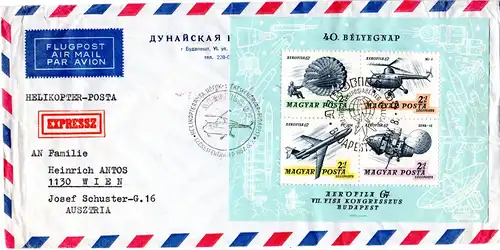 Ungarn 1967, Block 57 auf Helicopter Post Express Brief n. Österreich