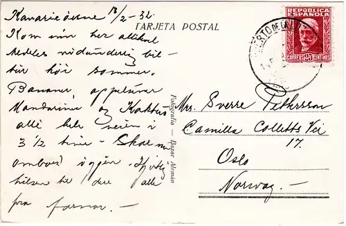 Spanien, Las Palmas, 1932 v. Puerto de La Luz n. Norwegen gebr. sw-AK