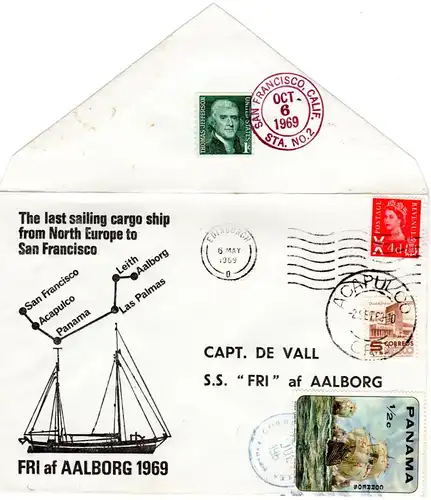 1969 SS FRI ship cover with US, Scotland, Mexico and Panama mixed franking