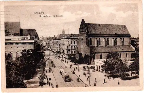 Breslau, Schweidnitzer Strasse m. Tram Bahn, 1922 gebr. sw -AK