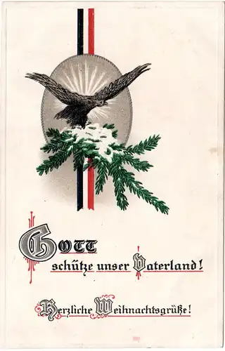 Herzliche Weihnachtsgrüße, 1914 geschriebene Farb Präge-AK