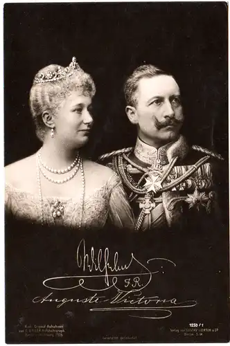 Kaiser Wilhelm u.Kaiserin Auguste Vicotria, ungebr. sw-AK m. Foto-Signaturen