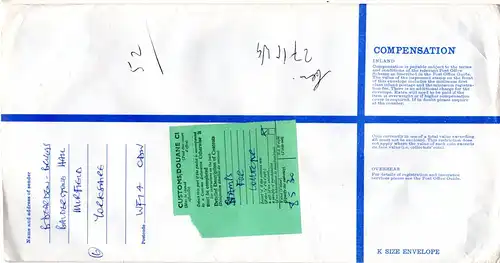 GB 1980, 15+50 P. auf großform. 75 P. Reko Ganzsache Brief v. Huddersfield