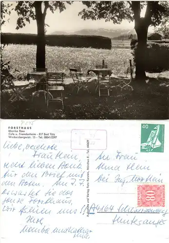 Bad Tölz, Forsthaus, m. Österreich Nachporto gebr. sw-AK