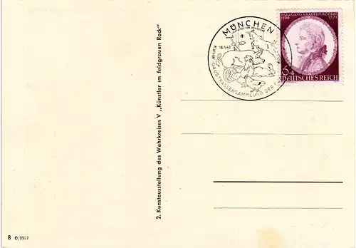 DR 1942, Abb. Schwein, Ziege, Huhn, Hase, München Sonderstpl. auf Karte m. 6 Pf