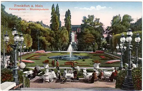 Frankfurt a. Main Palmengarten, Blumenpaterre, 1922 gebr. Farb-AK