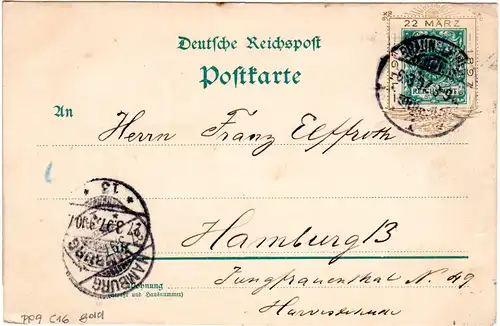 DR 1897, gebr. 5 Pf. Privat Ganzsache m. Gold Zudruck um Wertstempel. 