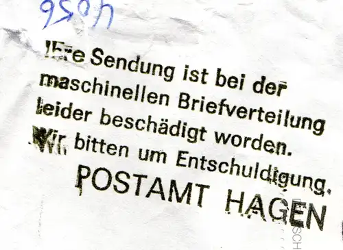 BRD 1992, Briefautomation, beschädigter Brief v. ARNSBERG m. Hinweis Stempel.