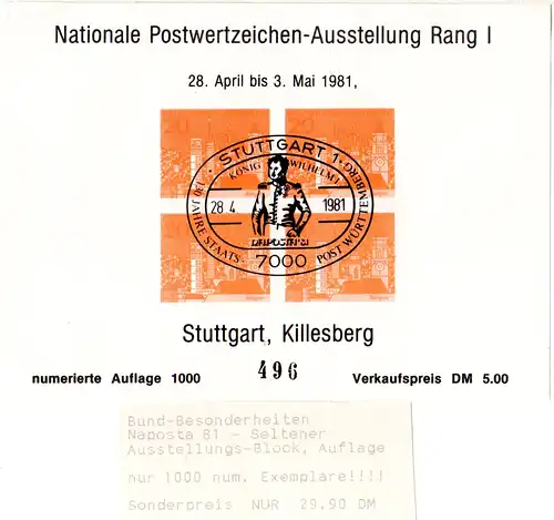 Stuttgart, Erinnerungsblock zur NAPOSTA Ausstellung 1981