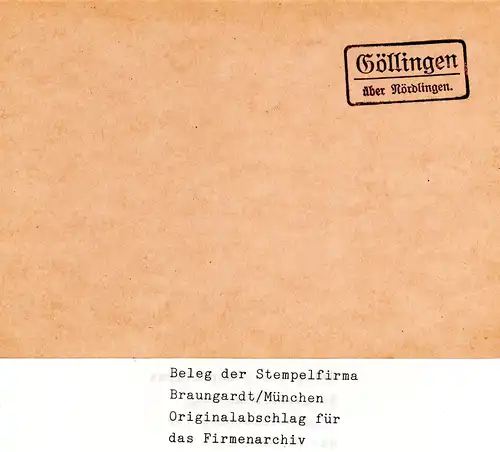Landpoststellen Stpl. GÖLLINGEN über Nördlingen, Originalprobe aus Archiv