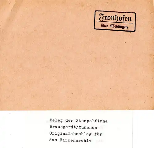 Landpoststellen Stpl. FRONHOFEN über Nördlingen, Originalprobe aus Archiv