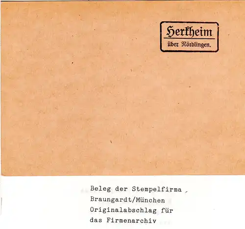 Landpoststellen Stpl. HERKHEIM über Nördlingen, Originalprobe aus Archiv