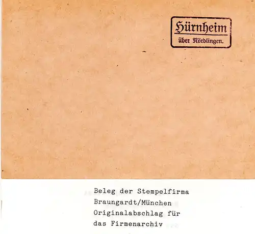 Landpoststellen Stpl. HÜRNHEIM über Nördlingen, Originalprobe aus Archiv