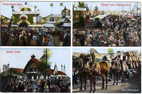 München, Gruss vom Oktoberfest m. Fischer-Vroni u. Bräu-Rosl, ungebr. Farb-AK