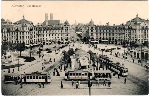 München Karlsplatz Rondell m. Tram Bahn Station, 1910 gebr. sw-AK