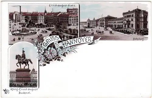 Gruss aus Hannover m. Bahnhof, ungebr. Litho-AK
