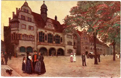 Freiburg, Altes Rathaus, 1920 gebr. Künstler Farb-AK
