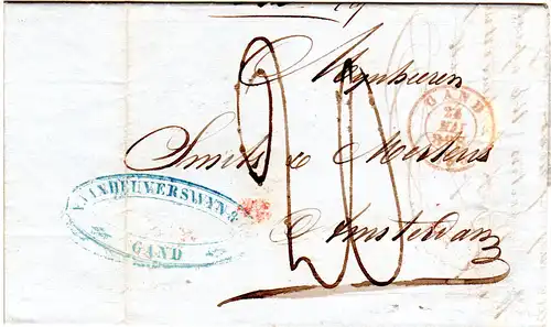 Belgien 1856, K2 GAND auf Brief i.d. NL m. angeschriebenem Porto "20" C.