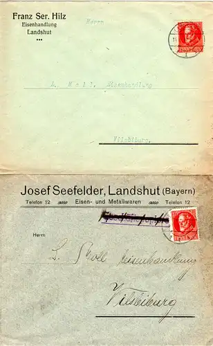 Bayern, Korrespondenz v. 5 Firmen Briefen u. Karten v. Landshut n. Vilsbiburg. 
