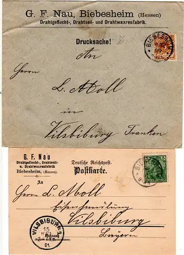 DR, Firmen-Brief u. -Karte G.F. Nau v. BIEBISHEIM Hessen n. Vilsbiburg. 