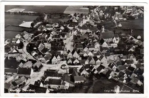 MONHEIM (Schwaben), Orig. Fliegeraufnahme, 1936 gebr. sw-AK