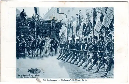 Einzug in Berlin, eroberte französische Fahnen, 1911 gebr. Rotes Kreuz sw-AK