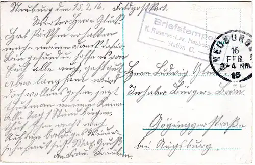 Neuburg a.d. Donau, Karlsplatz m. Rathaus, 1916 per Feldpost gebr. Farb-AK