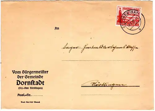 DR 1932, Bürgermeister Brief der Gemeinde Dornstadt m. 12 Pf.u. Stpl. Öttingen