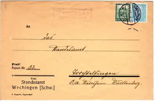 DR 1932, Landpost Stpl. WECHINGEN Nördlingen Land auf Amts Brief m. 4+8 Pf. 