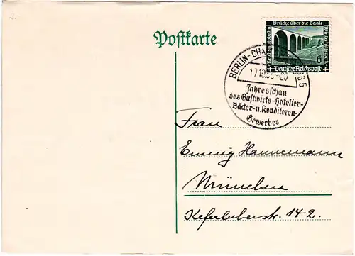 DR 1936, Gewerbe Schau Sonder Stpl. Berlin Charlottenburg auf Karte m. 6 Pf.