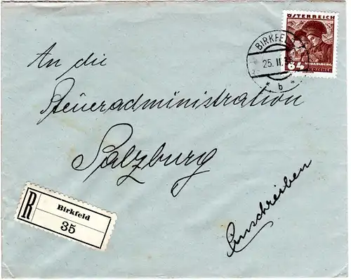 Österreich 1936, EF 64 Gr. auf Einschreiben Brief v. BIRKFELD, Steiermark