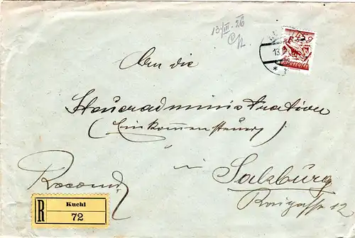 Österreich 1930, EF 45 Gr. Steinadler auf Einschreiben Brief v. KUCHL, Salzburg