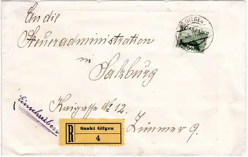 Österreich 1932, EF 64 Gr. auf Einschreiben Brief v. SANKT GILGEN, Salzburg