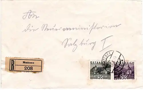 Österreich 1930, 20+30 Gr. auf Einschreiben Brief v. MATTSEE, Salzburg